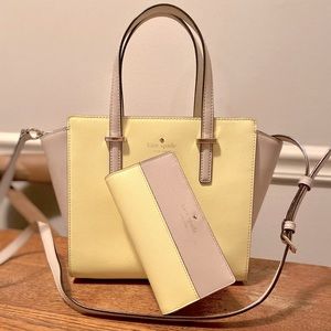 Kate Spade Lemonade/ Cement gray Hayden Satchel and Matching wallet